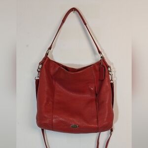 Coach red pebbled leather hobo bag - shoulder and crossbody strap.